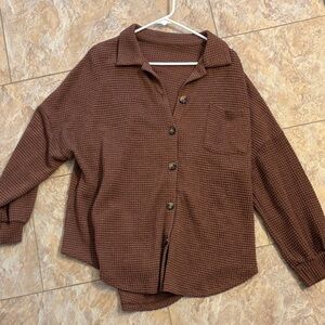 Brown Textured Button-Up Shirt